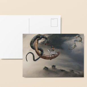 Eastern Dragon Chinese Fantasy Tiger Flying Boat Postcard