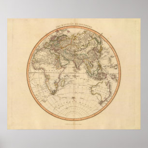 Eastern Hemisphere Circular Map Poster