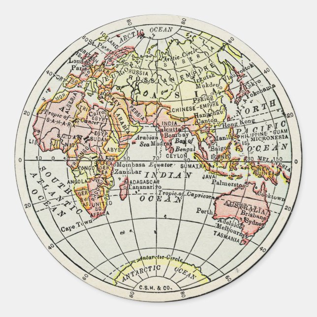 Eastern Hemisphere Map Globe Travel Art Classic Round Sticker (Front)