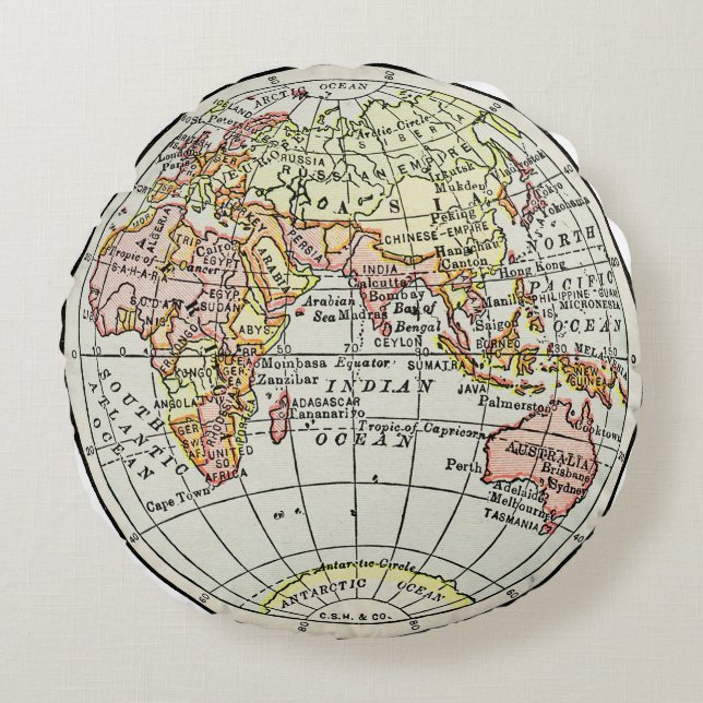 Eastern Hemisphere Map Globe Travel Art Round Cushion (Front)
