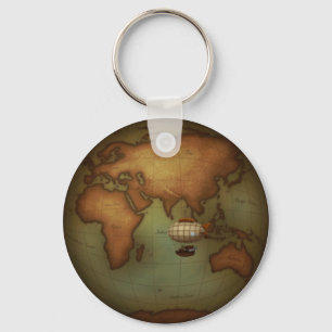 Eastern Hemisphere Neo-Victorian Aeronautical Map Key Ring