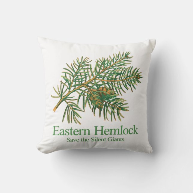 Eastern Hemlock Botanical Branch Throw Pillow (Front)