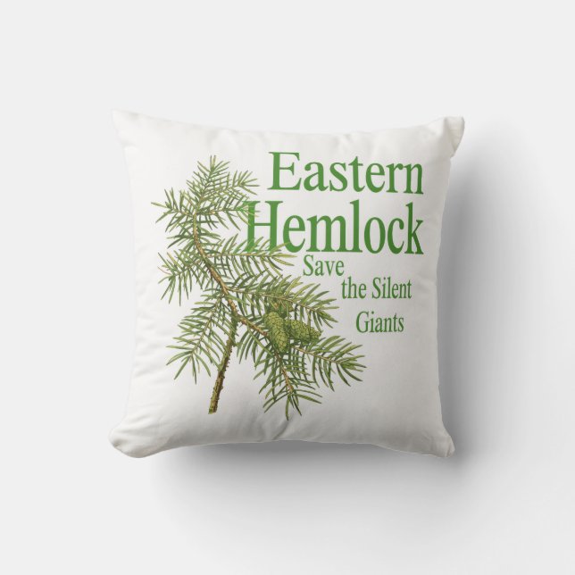 Eastern Hemlock Botanical Nature Decor Pillow (Front)