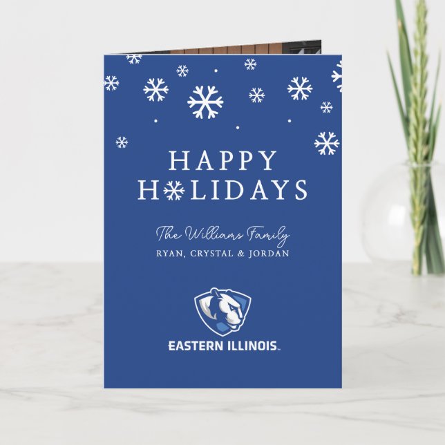 Eastern Illinois Panthers Head and Wordmark Logo Holiday Card (Front)
