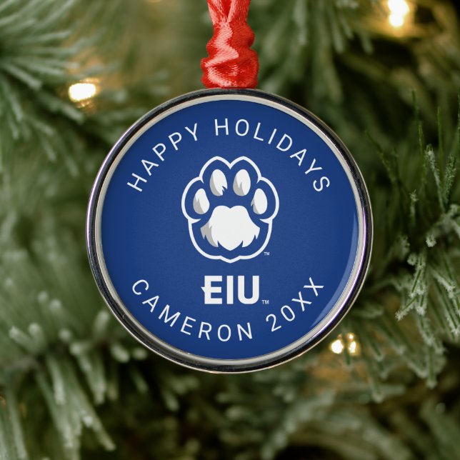 Eastern Illinois Panthers Paw Print & EIU Metal Ornament (Tree)