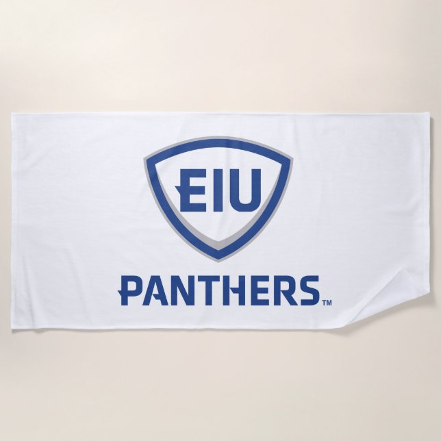 Eastern Illinois Panthers Shield & Wordmark Logo Beach Towel (Front)
