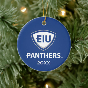 Eastern Illinois Panthers Shield & Wordmark Logo Ceramic Ornament