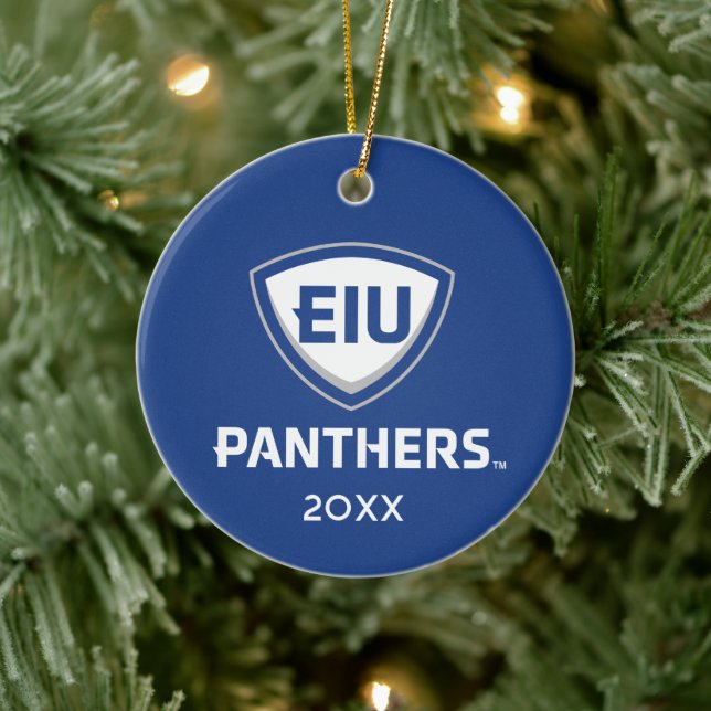 Eastern Illinois Panthers Shield & Wordmark Logo Ceramic Ornament (Tree)