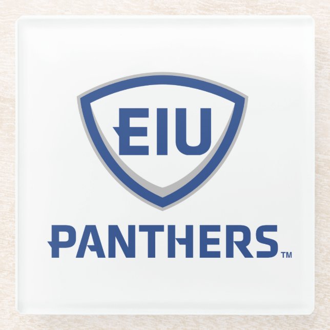 Eastern Illinois Panthers Shield & Wordmark Logo Glass Coaster (Front)