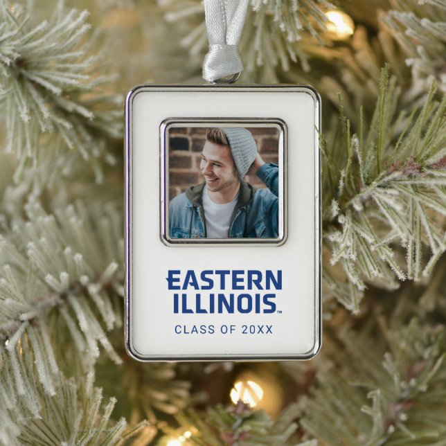 Eastern Illinois University Wordmark Logo 2 Silver Plated Framed Ornament (Tree)