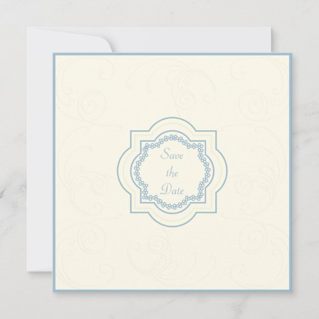 Eastern Inspired Save the Date in Blue & Ivory Invitation (Front)