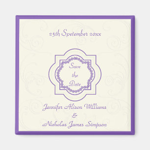 Eastern Inspired Save the Date in Purple & Ivory Magnet