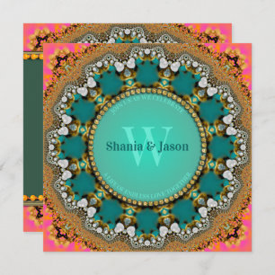 Eastern Jewel Tribal Fusion Teal Gold & Hot Pink Invitation