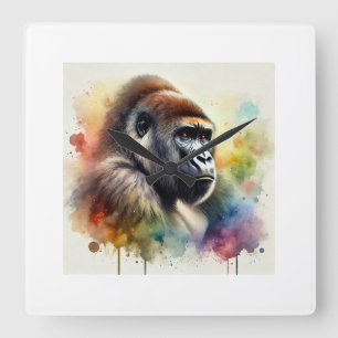 Eastern Lowland Gorilla 120724AREF114 - Watercolor Square Wall Clock