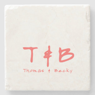 Eastern Minimal Initials and Name in Coral Red Stone Coaster