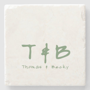Eastern Minimal Initials and Name in Pine Green Stone Coaster