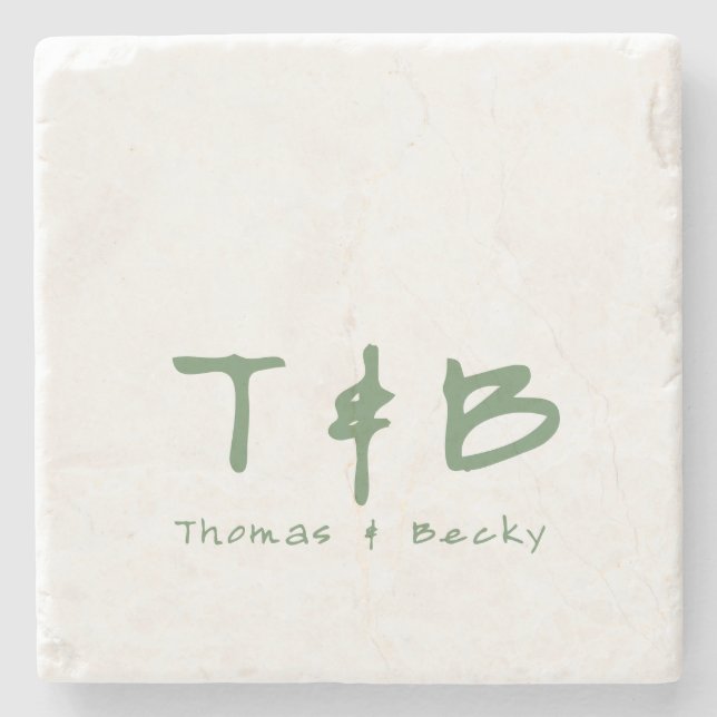 Eastern Minimal Initials and Name in Pine Green Stone Coaster (Front)