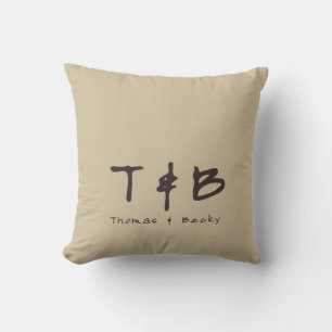 Eastern Minimal Initials and Name on Beige Sand Cushion
