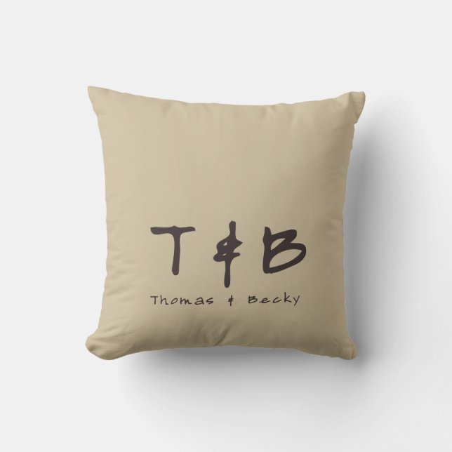 Eastern Minimal Initials and Name on Beige Sand Cushion (Front)