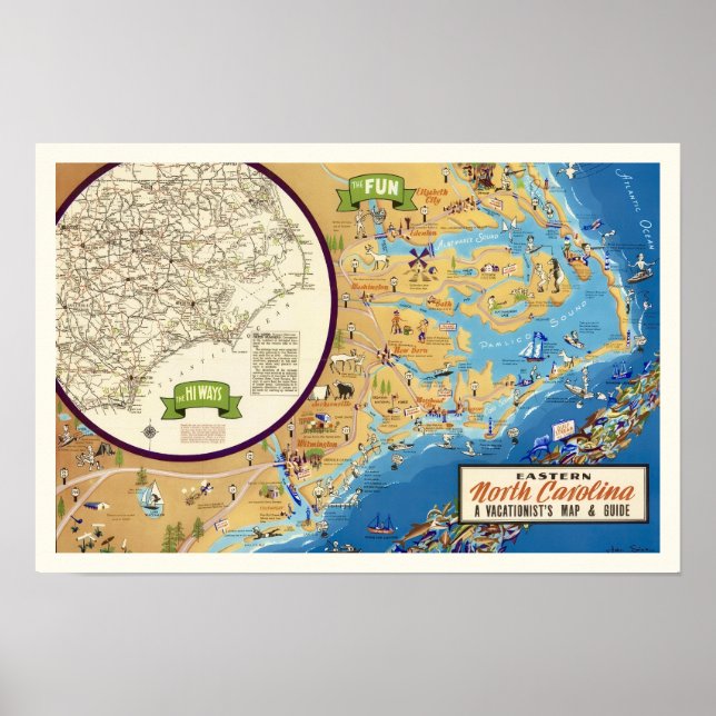Eastern North Carolina 12x18 Map Print (Front)