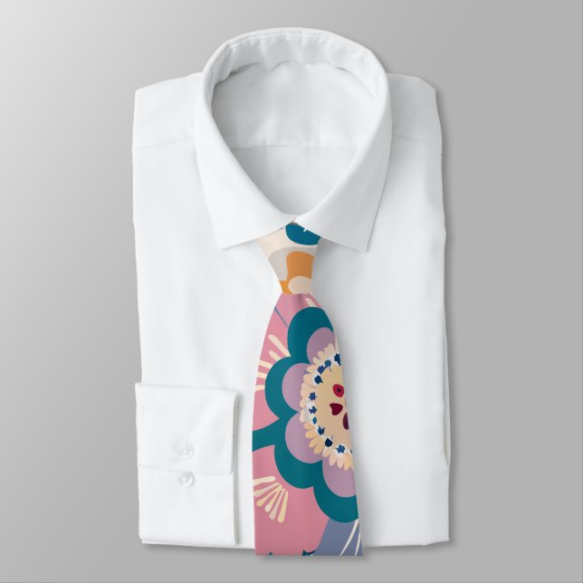 Eastern Retro Floral Pastel Custom Pattern Tie (Tied)