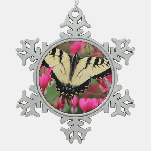Eastern Swallowtail Snowflake Pewter Christmas Ornament (Front)