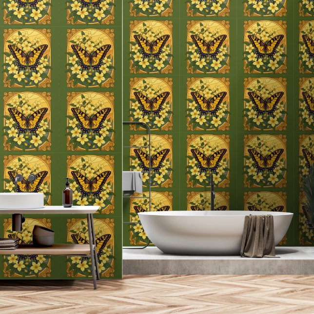 Eastern Tiger Swallowtail With Yellow Jasmine Wallpaper (Bathroom)
