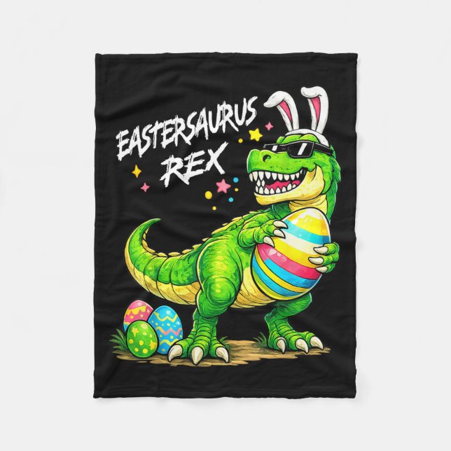 Eastersaurus Rex Funny Dinosaur Easter T Rex Bunny Fleece Blanket (Front)