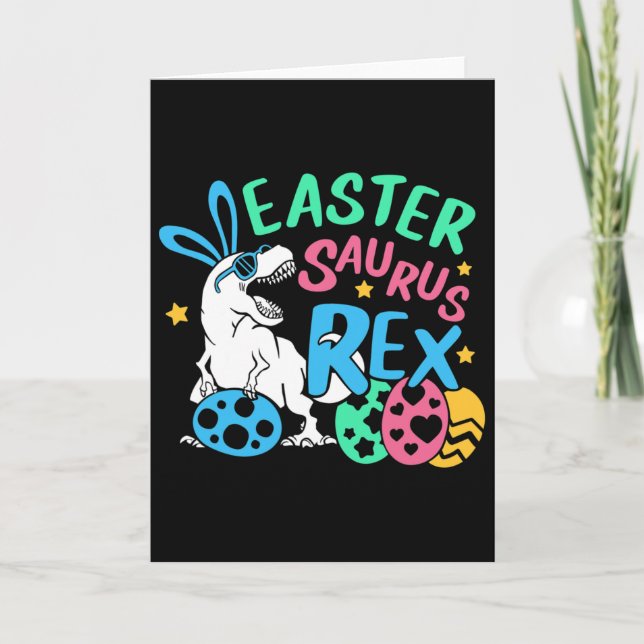 Eastersaurus T-rex Easter Day Tee, Cute Easter Bun Card (Front)