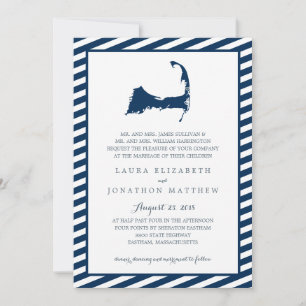 Eastham Cape Cod Map with Blue Stripes   Wedding Invitation