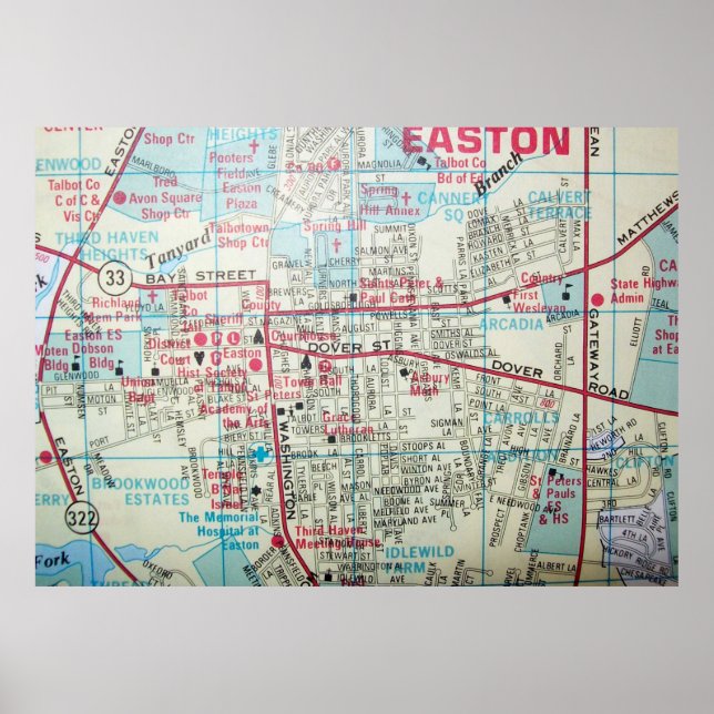 Easton, MD Vintage Map Poster (Front)