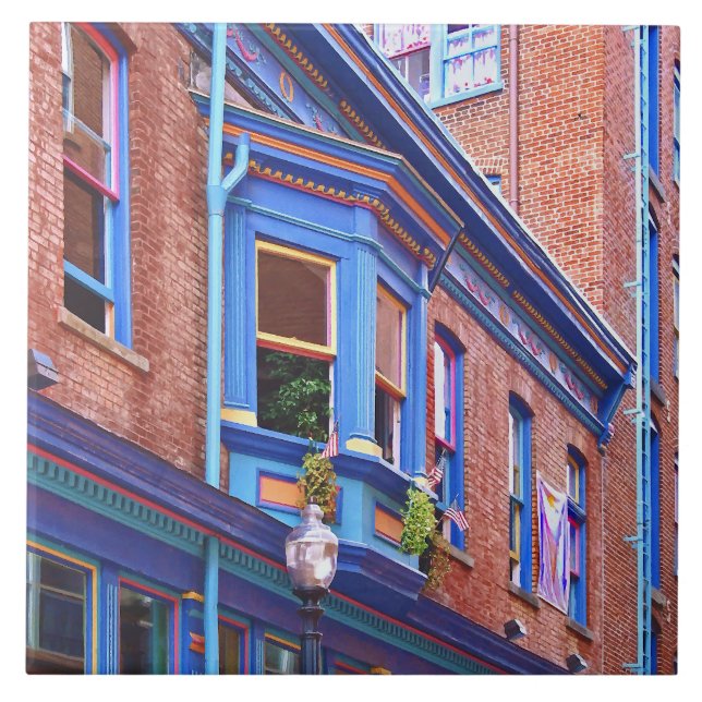 Easton PA - Street With Bay Window Ceramic Tile (Front)