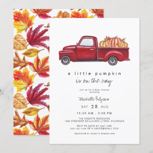 Easton - Red Truck Fall Pumpkin Baby Shower Invitation