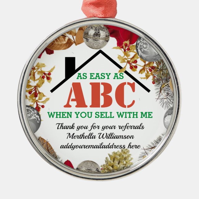 EASY AS ABC Realtor Client Christmas Metal Ornament (Front)