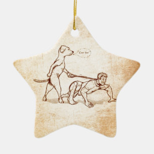 "Easy Boy" Dog Walking Man Ceramic Tree Decoration