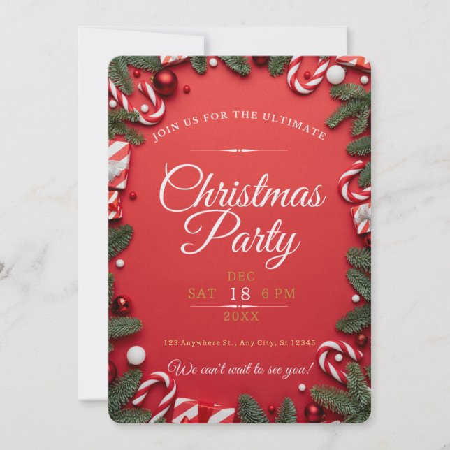 EASY! Christmas Party Invitation -Add Your Details (Front)