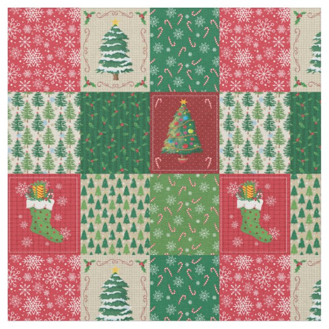 Easy Christmas Quilt Patchwork Fabric (Close Up)