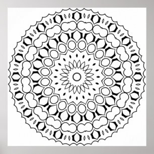 Easy Circular Mandala Colouring Page Bold Rings Poster