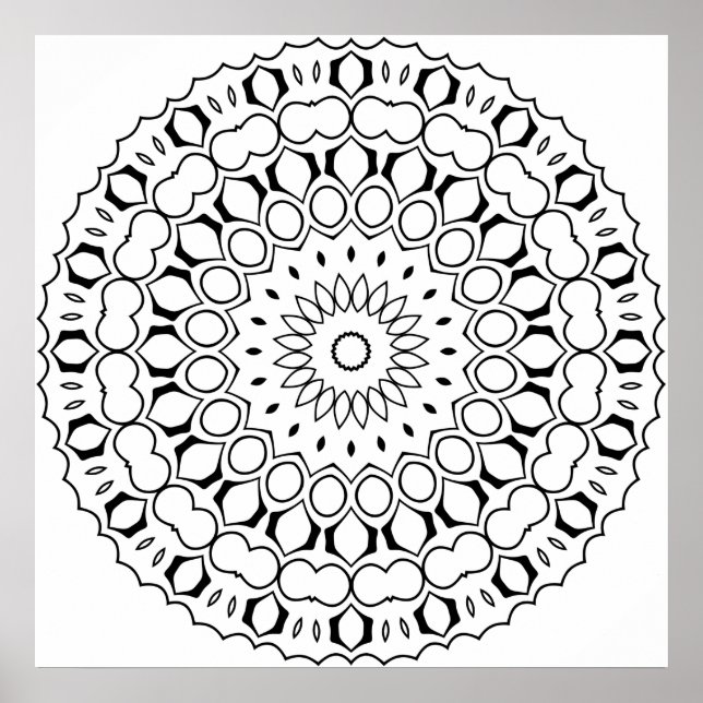 Easy Circular Mandala Colouring Page Bold Rings Poster (Front)