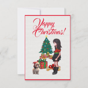Easy Custom Cute Shih Tzu With Girl Xmas Card