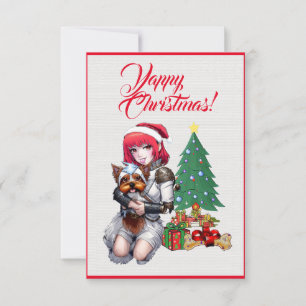 Easy Custom Cute Yorkie Dog With Girl Xmas Card