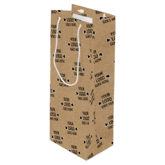 Easy Custom Logo Pattern Faux Rustic Brown Kraft Wine Gift Bag