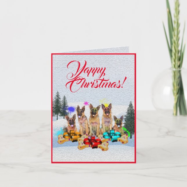 Easy Customisable Cute German Shepherd Xmas Card (Front)