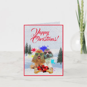 Easy Customisable Cute Poodle Dog Xmas Card
