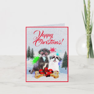 Easy Customisable Cute Shih Tzu Dog Xmas Card