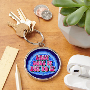 Easy Does It Geode 12 Step AA Recovery Slogan Key Ring