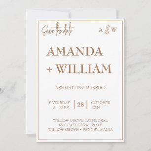 easy Editable modern Leaf Monogram save the date Invitation