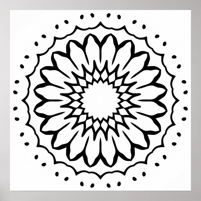 Easy Flower Mandala Colouring Page Bold Petals Poster (Front)