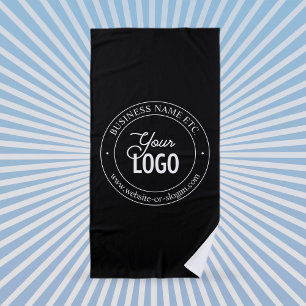 Easy Logo Replacement & Customisable Text Black Beach Towel
