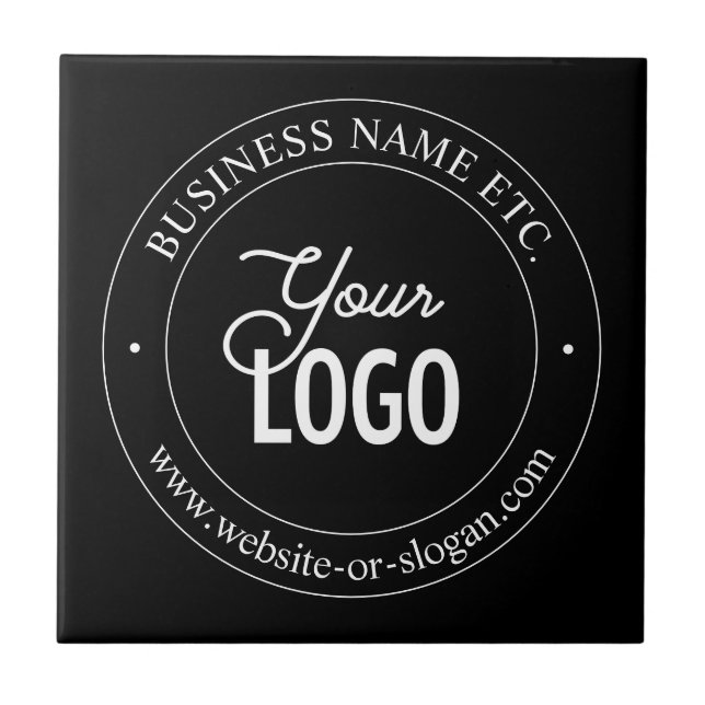 Easy Logo Replacement & Customisable Text | Black Ceramic Tile (Front)